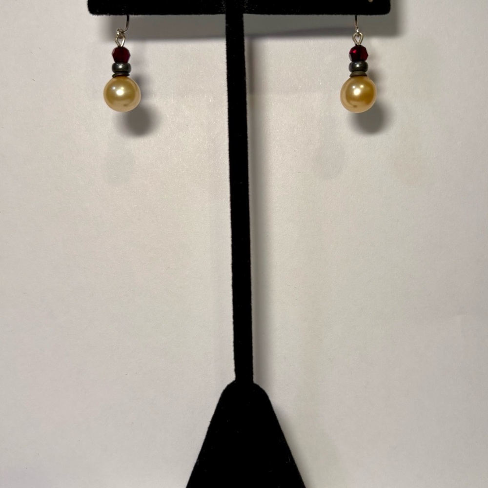 Elegant Pearl and Red Bead Earrings